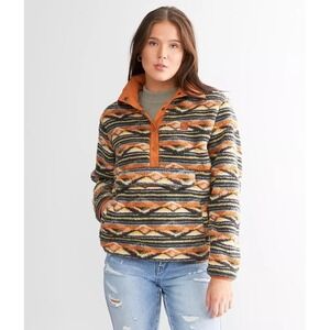 Billabong Switchback Print Fleece Pullover Front Pocket Sherpa Jacket Medium